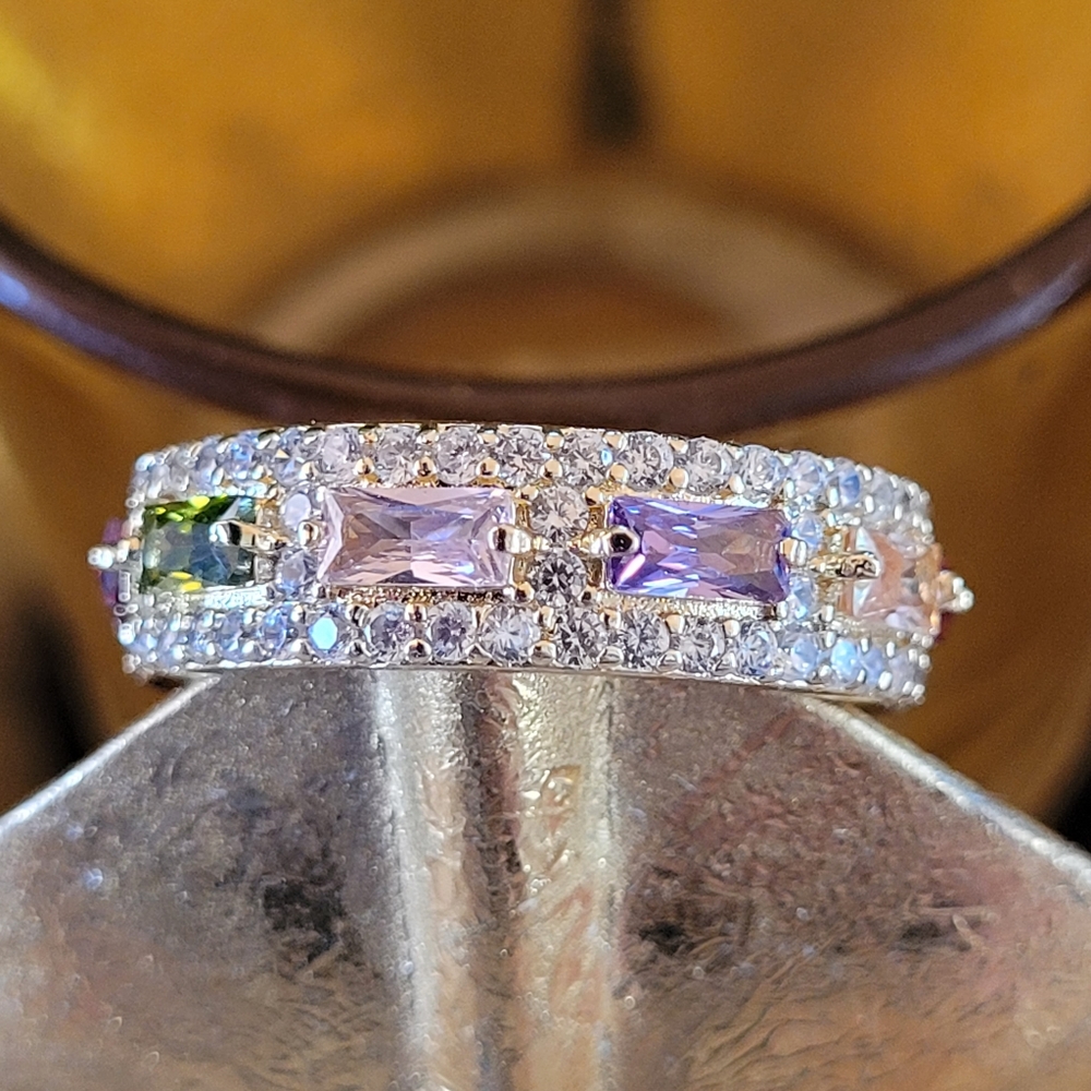 Gold plated multi color stone ring size 9 - Picture 2 of 4
